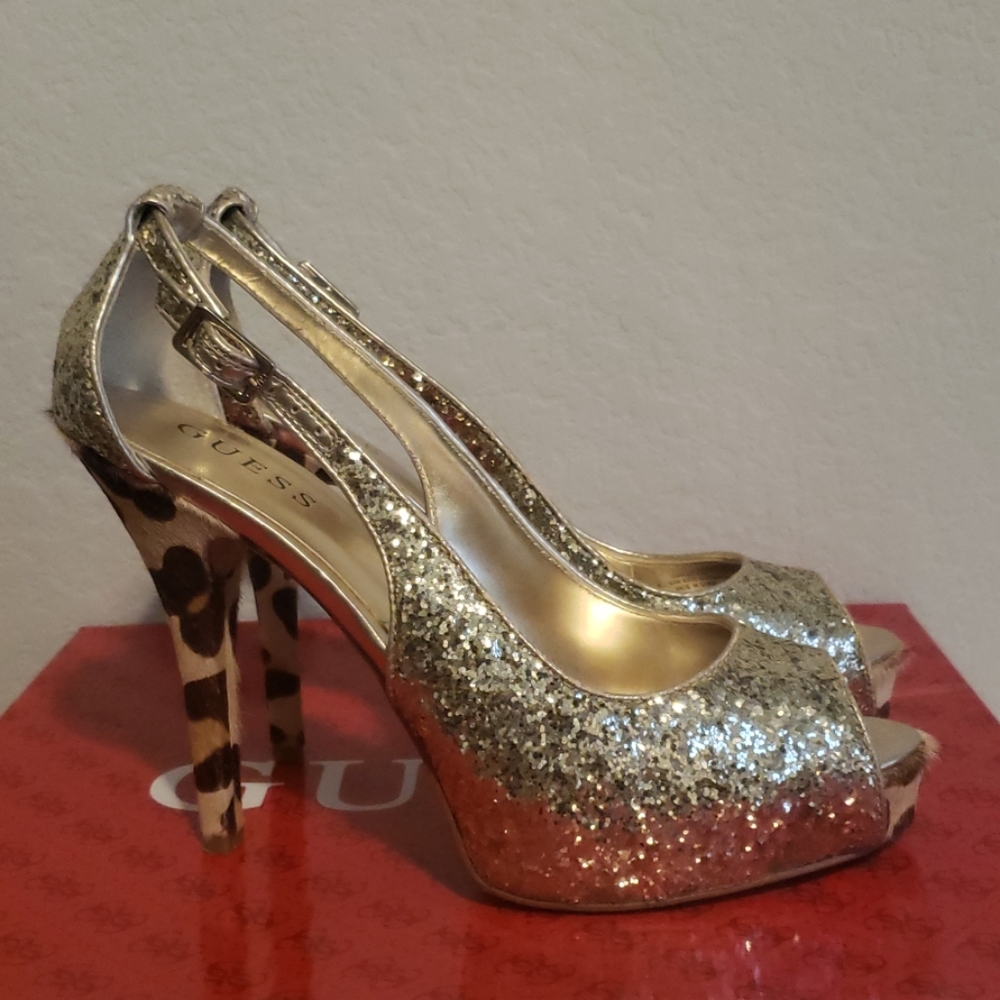Guess glitter peep toe heels size 9